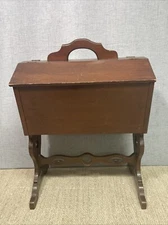 Antique Standing Sewing Box In Good Shape Approximately 26x21x14” Dark Walnut