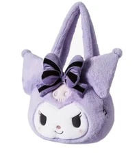 Kuromi Face Plush Tote Bag New Purple