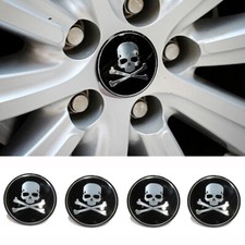 56 mm 4 piezas Calavera Llanta Centro Tapacubos Cubierta Emblema Coche Pegatina Negro s