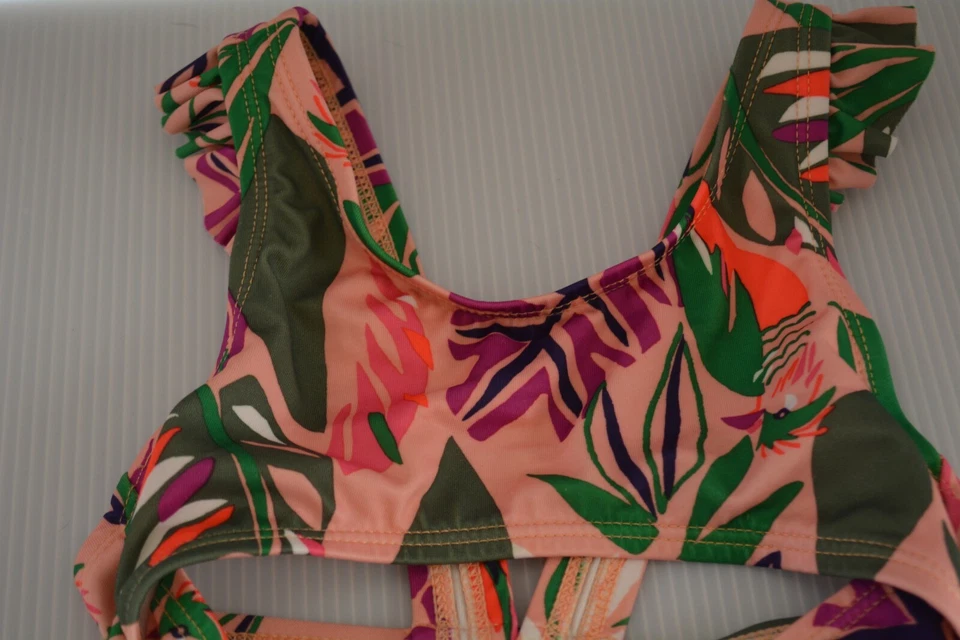 Traje de baño recortado de una pieza rosa tropical playa Crazy 8 XS 4 para niñas Foto 4 de 4