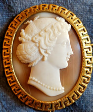 GRANDE SPLENDIDO CAMMEO DEL XIX sec. PROFILO NEOCLASSICO, ORO ALL'ETRUSCA