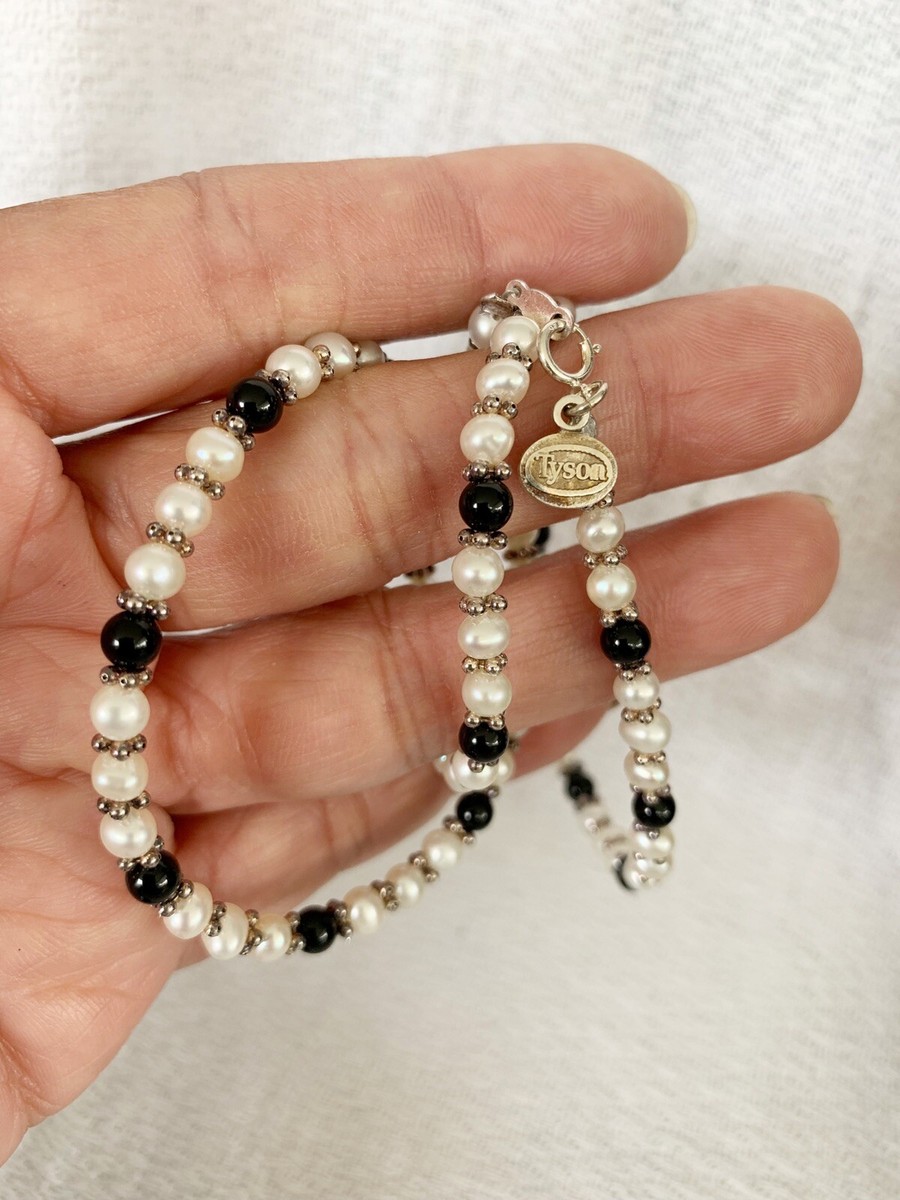 MTM SS Tyson 925 Sterling Silver Freshwater Pearl & Onyx