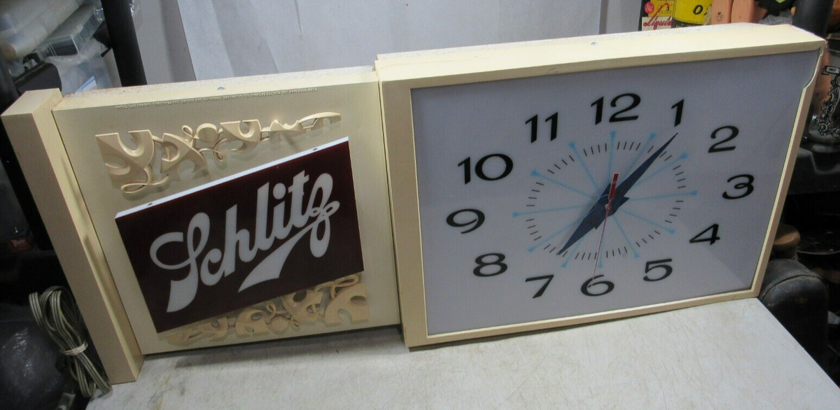 Large Vintage 1964 Schlitz Beer Lighted Clock Sign Display | eBay