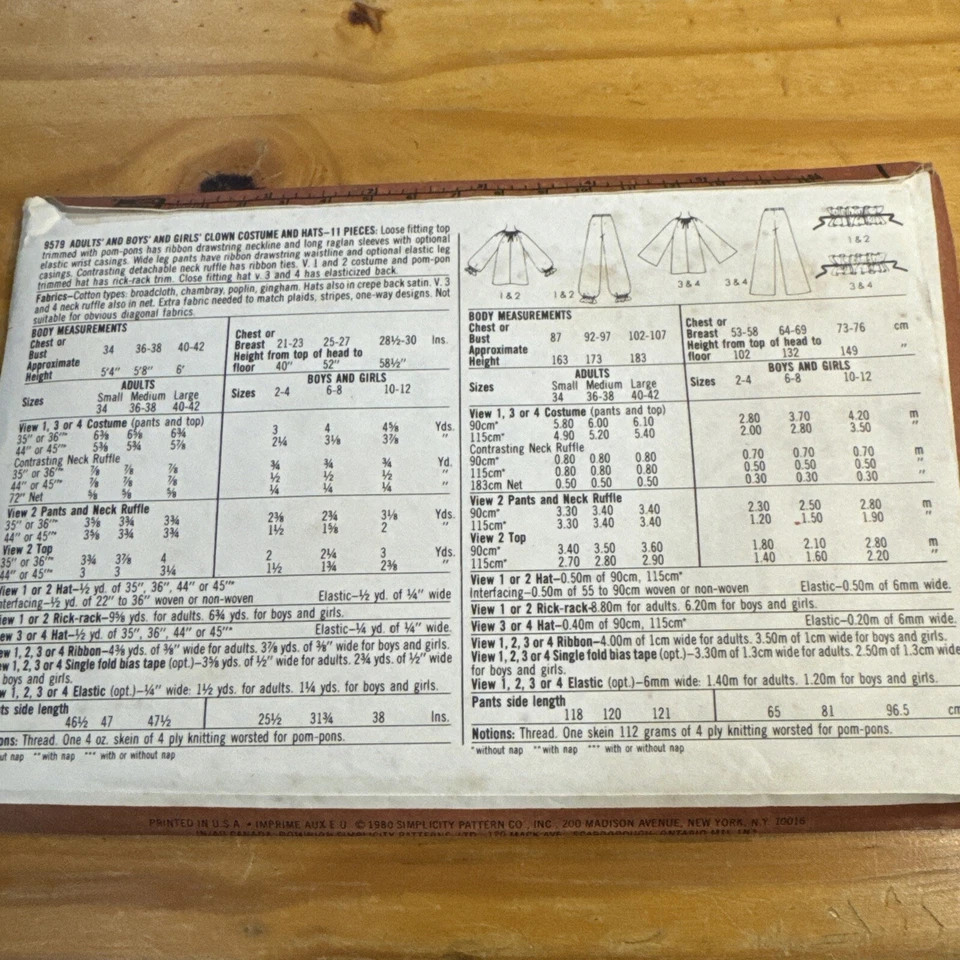 Vintage Simplicity 9579 Vintage Mime Clown Costume Pattern Boys/Girls Sz 6-8 New - Image 3 of 3