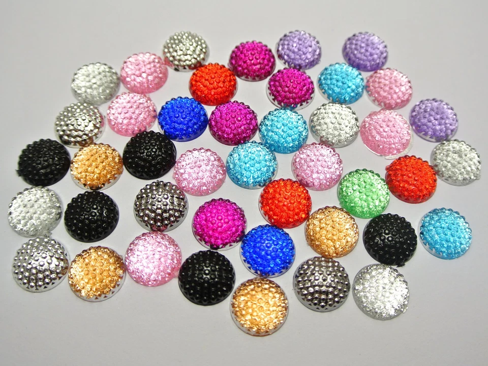 100 pedras de cabochão de strass redondas pontilhadas de resina cor mista 12 mm - Imagem 3 de 4