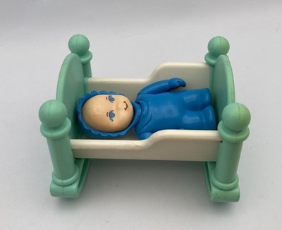 Little Tikes Dollhouse BLUE BABY & CRADLE Figure Grand Mansion Infant Family
