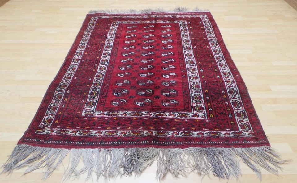 Afghan Carpet Rug Oriental Hand Made Wool Vintage Bokhara 6ft 4" x 4ft 8"