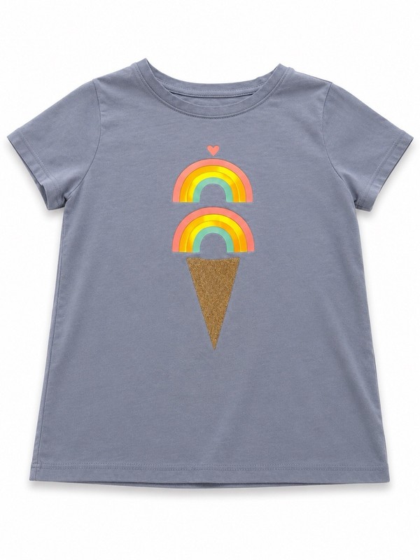 Cat & Jack Girls Size 6 Blue Rainbow Graphic Short Sleeve Crew Neck Tee