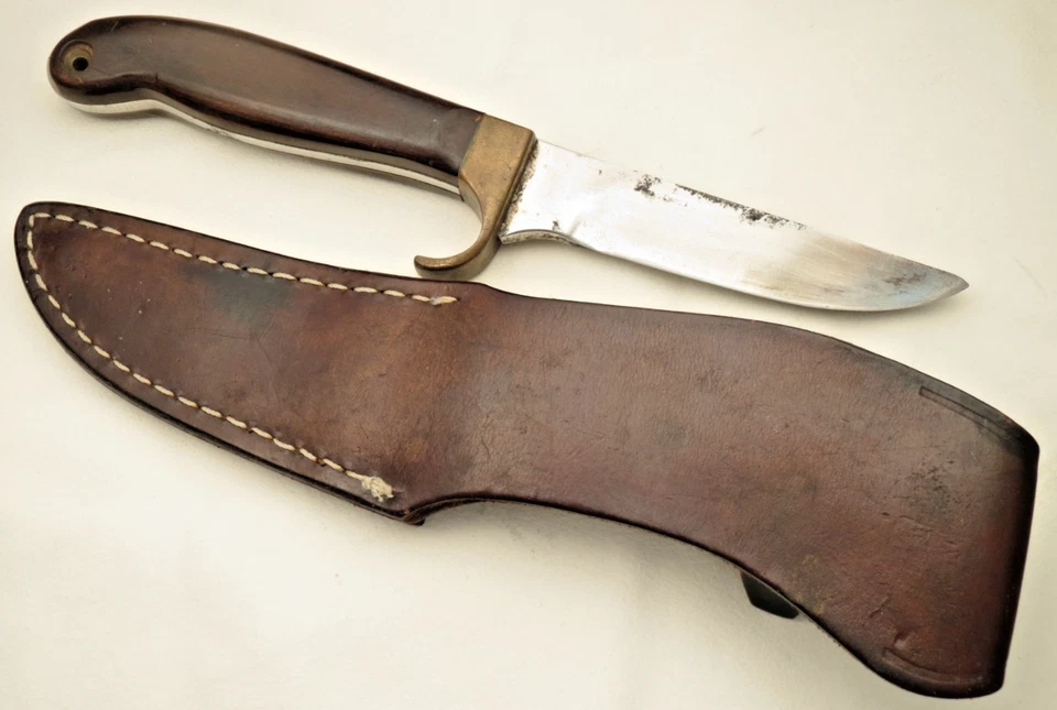 Cuchillo de caza de hoja fija vintage OLSEN KNIFE CO HC MI asas de madera y funda Foto 3 de 4