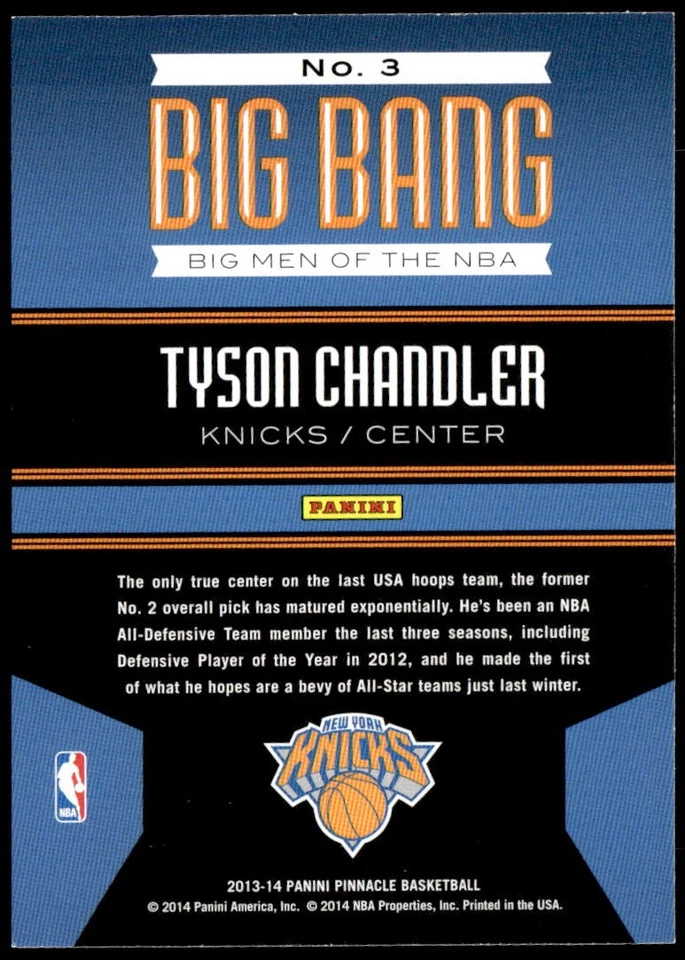 Pinnacle #3 Tyson Chandler Big Bang E1 2013-14 Foto 2 de 2