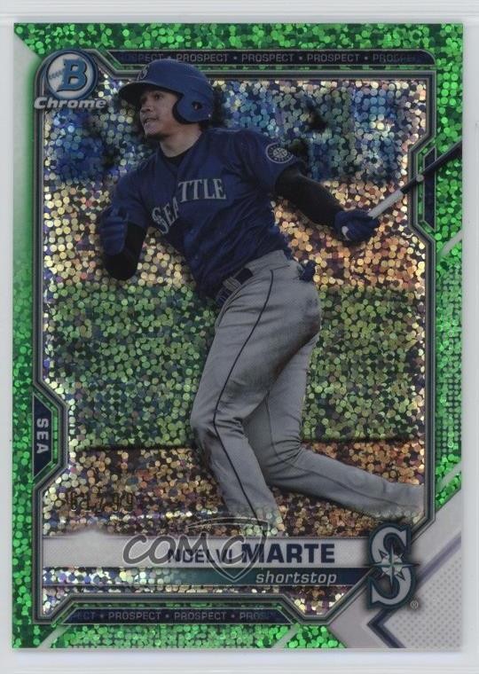 2021 Bowman Draft Chrome Green Sparkle Refractor /99 Noelvi Marte #BDC-147 17kh