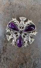 Vintage Crystal Celtic Thistle Brooch Scottish Scotland Ladies Pin