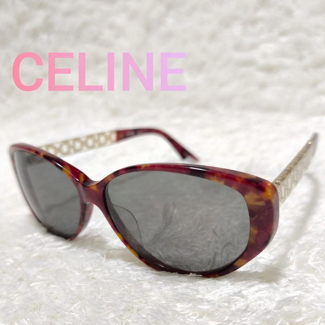 Autentici occhiali da sole Celine CLF 581 occhio di gatto avana catena oro tempio