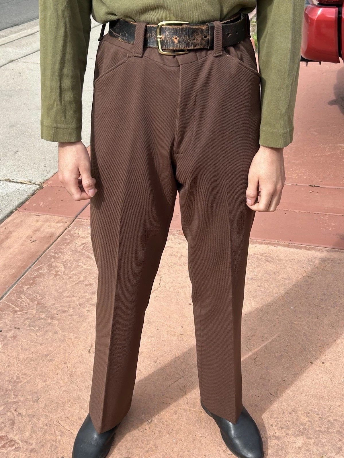 60s 70s Brown Slacks Bell Bottom 31x30 Polyester Dress Pants Trousers Men’s
