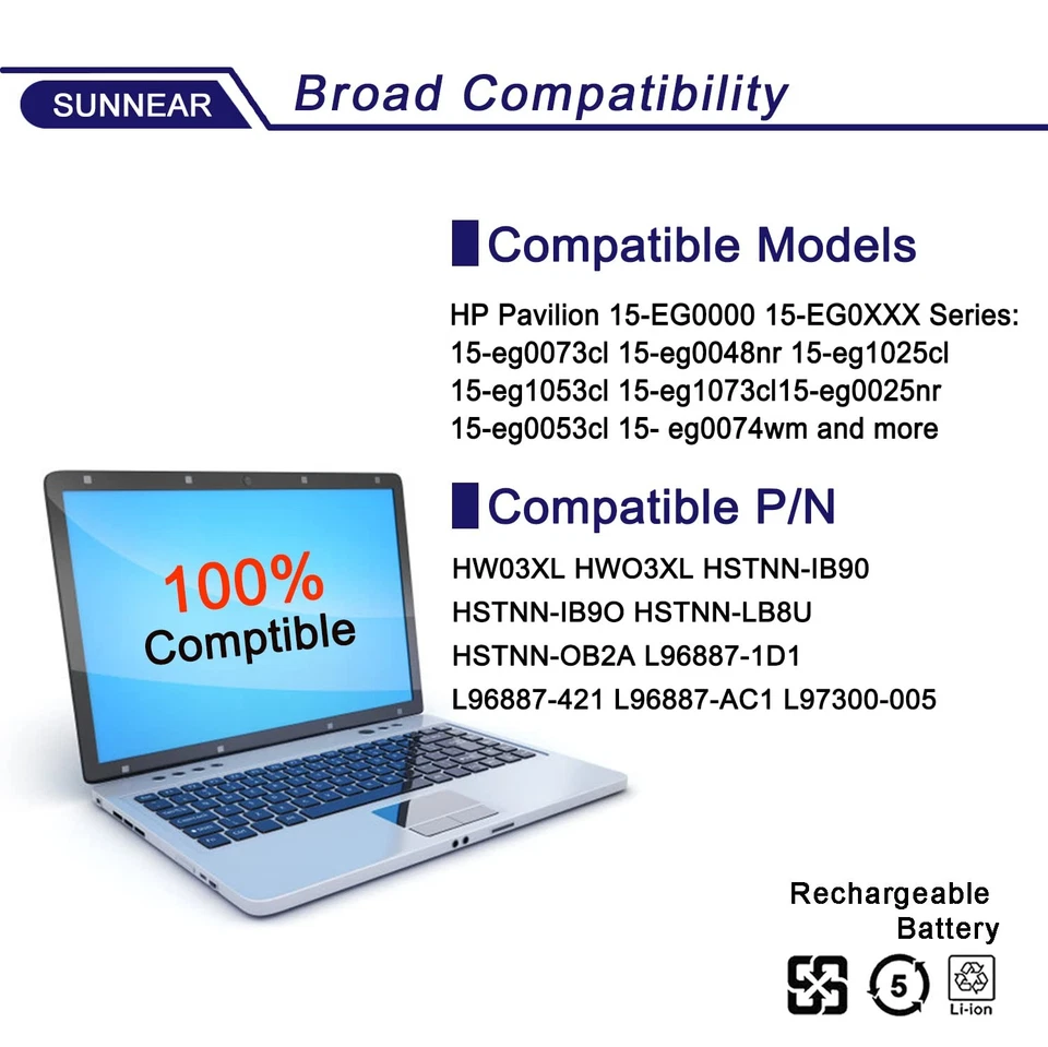 Repuesto Batería Portátil HW03XL l97300-005 para HP Pavilion 15-EG 15-eg00xxx... Foto 4 de 4