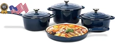 Nonstick Enameled Cast Iron Cookware Set, Frying Pan Skillet 7 Pcs Pots and Pans