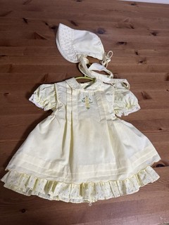 Nana’s Pet Girls 2T 3 Pc Yellow Dress Pinafore Bonnet Set EUC Vintage