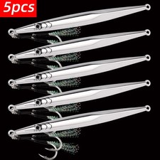 5pcs Long Slim Electroplated Spoon Metal Jig Fishing Lure Hard Bait Jigging Lure