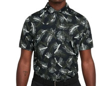 NWT Nike Tour Men's Size L Black Green Dri-Fit Pine Print Golf Polo Shirt