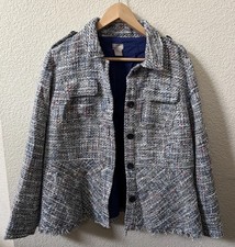 Chico's 2 US Size 12/14 Multicolor Tweed Peplum Jacket Blazer Fringe Metallic
