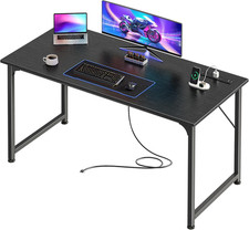 Large 47" Office Desk with Power Outlets  USB-C, Metal Frame, Black