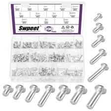 Swpeet 390Pcs 12 Sizes M3 M4 M5 M6 Aluminum Flat Head Semi Tubular Rivets...