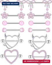 TIANCI FBYJS 6 Pairs 14G Nipple Rings for Women 316L Stainless Steel Heart Bow C