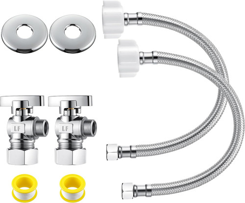1/2" NOM x 3/8" OD Shut-Off Valve 16in Kit, Toilet Water Supply Line, Pack of 2