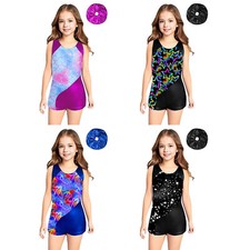 Kids Girls Leotard Metallic Unitard Shorty Bodysuit Stage Dancewear Ballerina