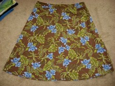 Womens Brown wBlue Flowers SAG HARBOR Below Knee Skirt 16