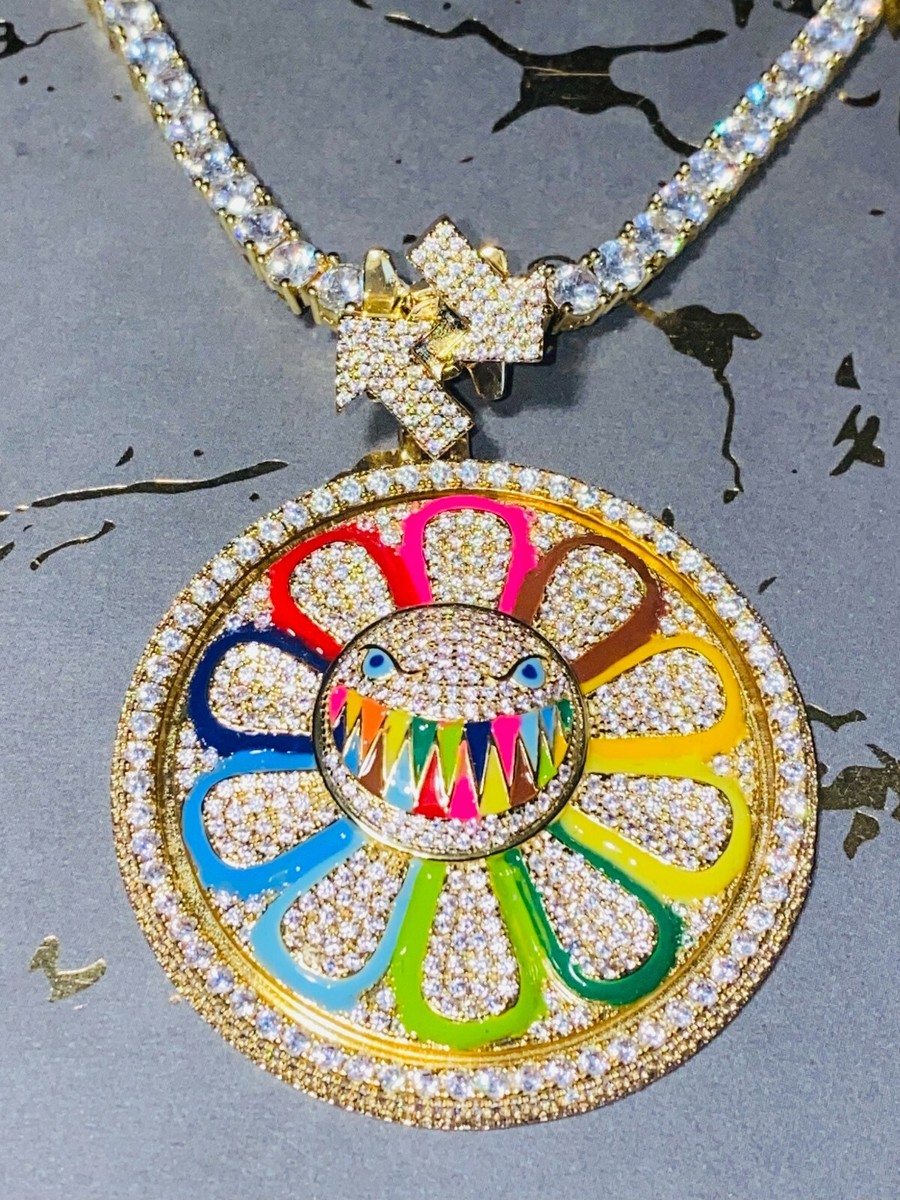 Spinning Chain 6ix9ine Ice Chain Men's Gold Tennis Icy Sunflower