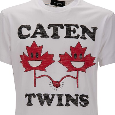 DSQUARED2 Cotton T-Shirt CATEN TWINS Logo Red Black White 12553 | eBay
