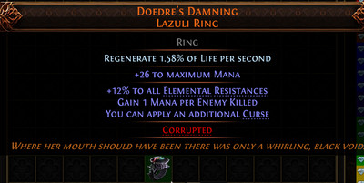  Path Of Exile 2 Early Access Doedre's Damning Lazuli Ring % Life Regen Cor.