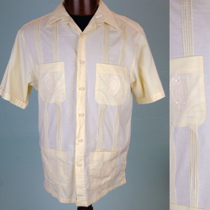 Vtg Miller Guayabera Mexican Wedding Yellow Embroidered Button Up Shirt L Ebay