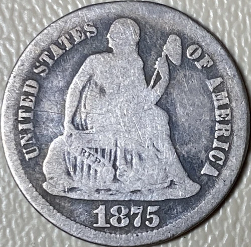 1875-CC Seated Liberty Dime AG Details, Mintmark Below Bow, Cheap!