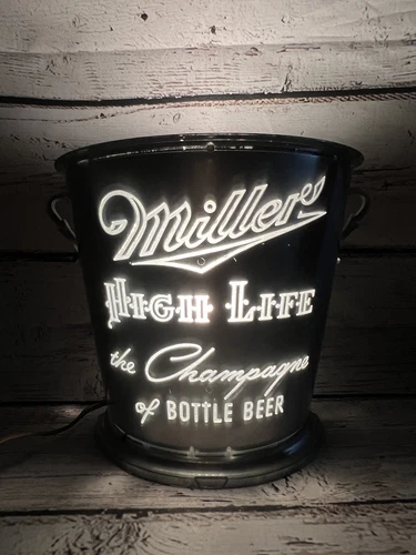 VTG Miller High Life The Champagne Of Bottle Beer Lighted Beer Bucket Sign Scone
