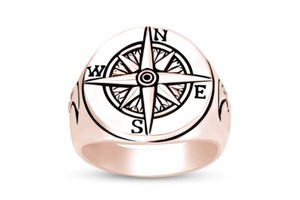 Authentic Historical Half Moon Compass Men's Ring 14K Rose Gold Plated Sterling Silver