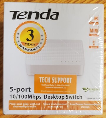 NEW! Tenda 5-Port 10/100Mbps Desktop Switch Compact Low Power Consuming Ethernet