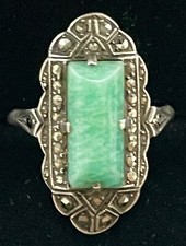 Antique Art Deco 935 Silver Amazonite Marcasite Ring