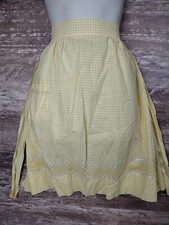 Vintage Half Apron Yellow White Gingham Rick Rack Trim 1950 Handmade Pocket MCM