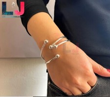Rounded Balls Bracelet 925 Sterling Silver 3mm Adjustable Set Of Two Bangle 7.5"