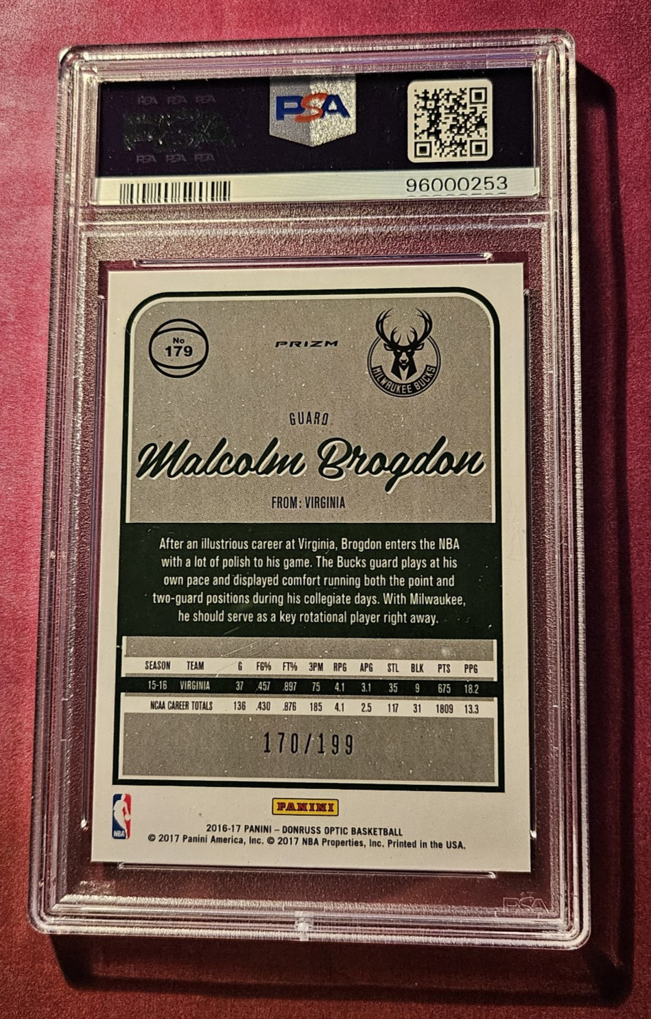 2016-17 Panini Donruss #179 Malcolm Brogdon Signed Card ORANGE PSA 10 AUCT#12855 view 2