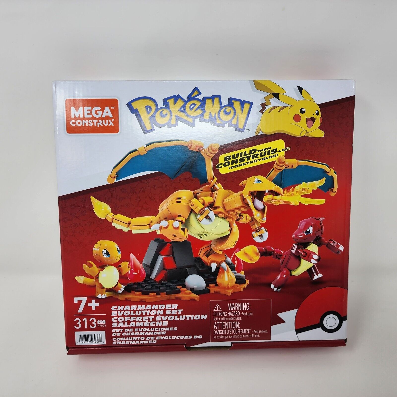 Mega Construx Charmander Evolution Set, Charmeleon, Charizard, Pokemon 313