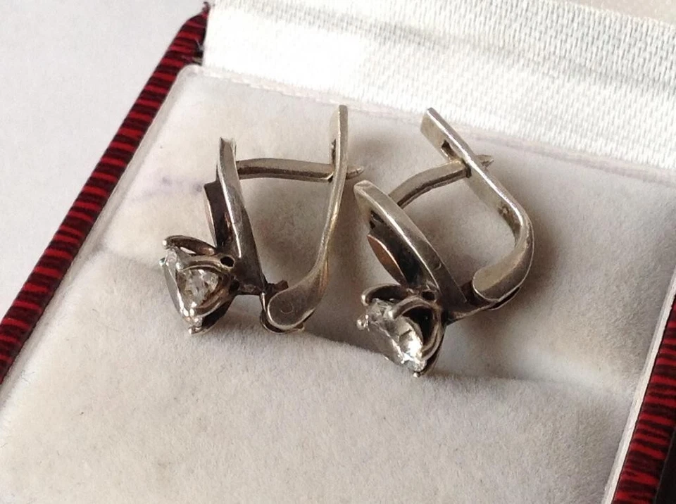 Coppia orecchini vintage URSS oro argento sterling 925 pietra gioielli donna 3,3 - Immagine 4 di 4