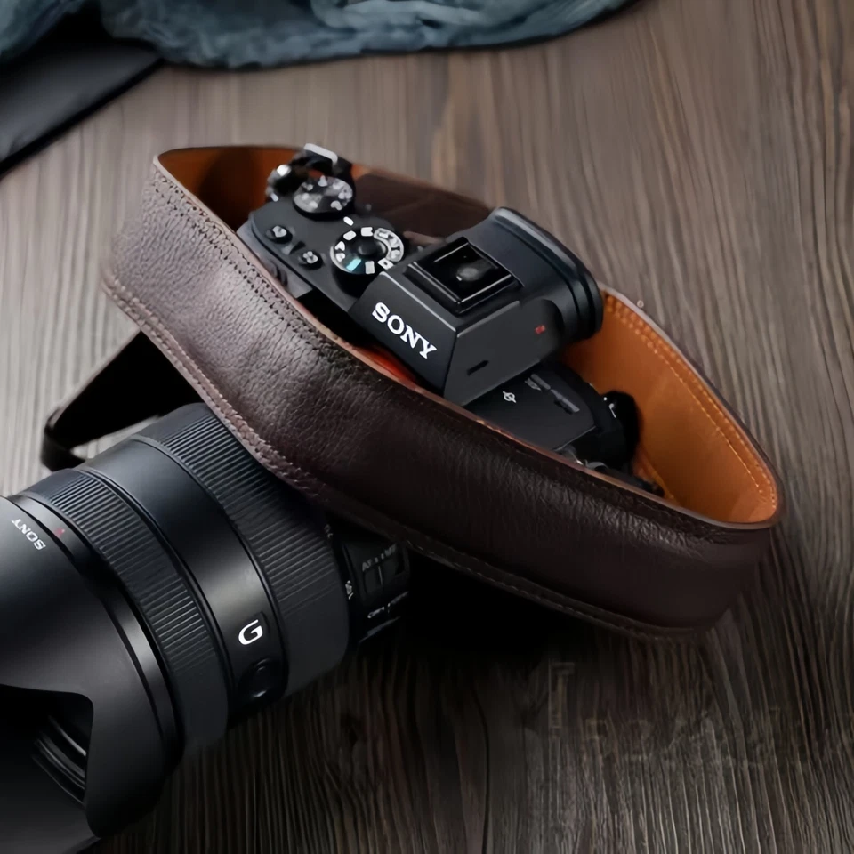 Correa de cámara La primera capa de cuero para Canon Nikon Sony Fujifilm Panasonic Foto 4 de 4