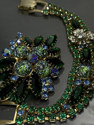 DeLizza & Elster Juliana Brooch Bracelet Set Gold Tone Green Blue