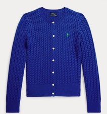 Polo Ralph Lauren Girls Cardigan Sweater (NWT) Cotton Cable Knit BLUE Sz XL/16