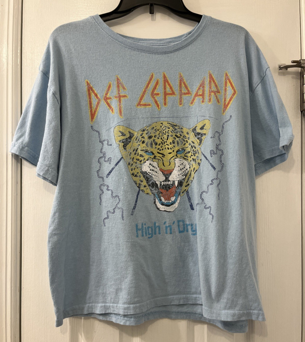 DEF LEPPARD High 'n' Dry Graphic T Shirt Adult XL Light Blue Music Rock Band