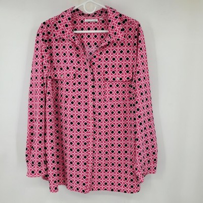 Notations Woman Pink Black Geometric Circle Button Down Blouse 3X Career Office