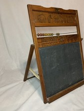 Vtg 1940s Educational Playthings Folding Chalk Board Beads Circus Animals Clock